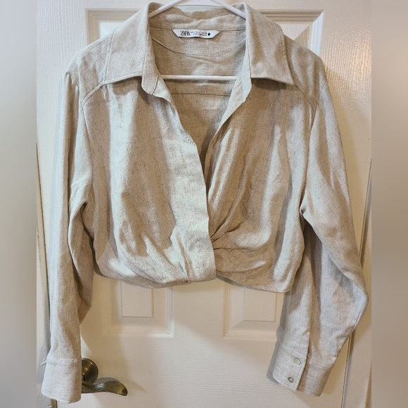 Zara Beige Button Down Shirt - Picture 1 of 11